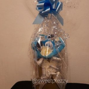 Blue baby clothing bouquet